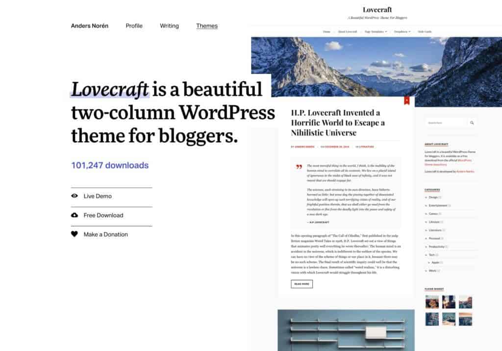 Lovecraft WordPress Blogging Theme