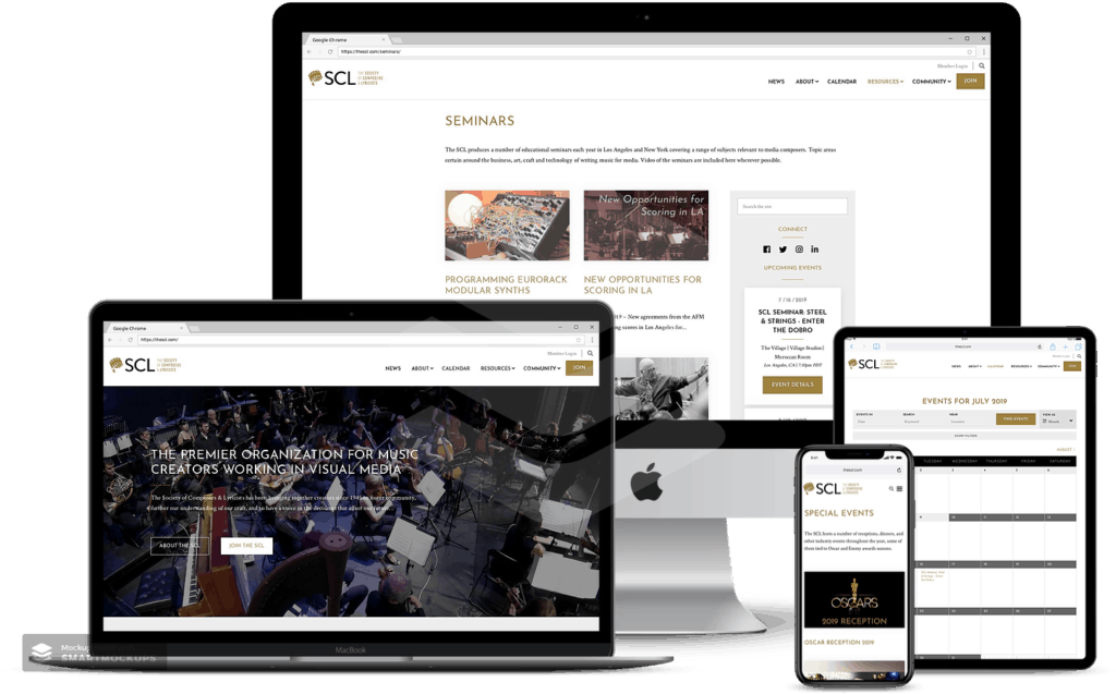 Mock up of thescl.com on various screen types