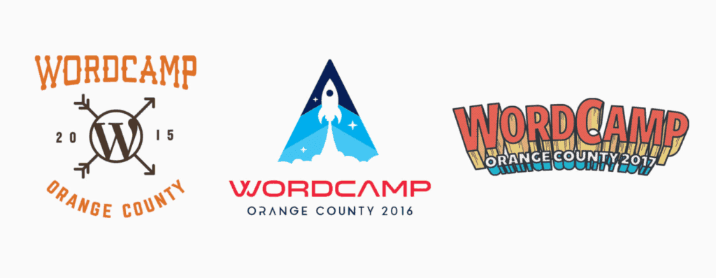 three wordcamp logos from 2015, 2016, and 2017